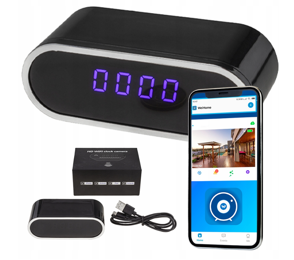 Ukryta kamera w budziku WiFi Full HD